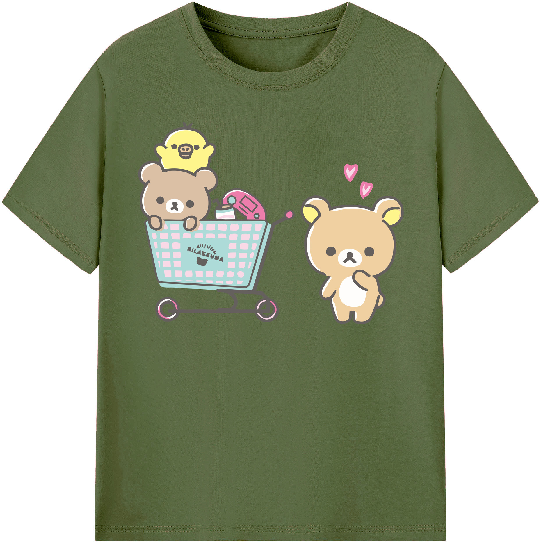 （画像用） リラックマ リラックマ キイロイトリ Rilakkuma Korilakkuma Kiiroitori 綿100％半袖Tシャツ（フロントプリント）